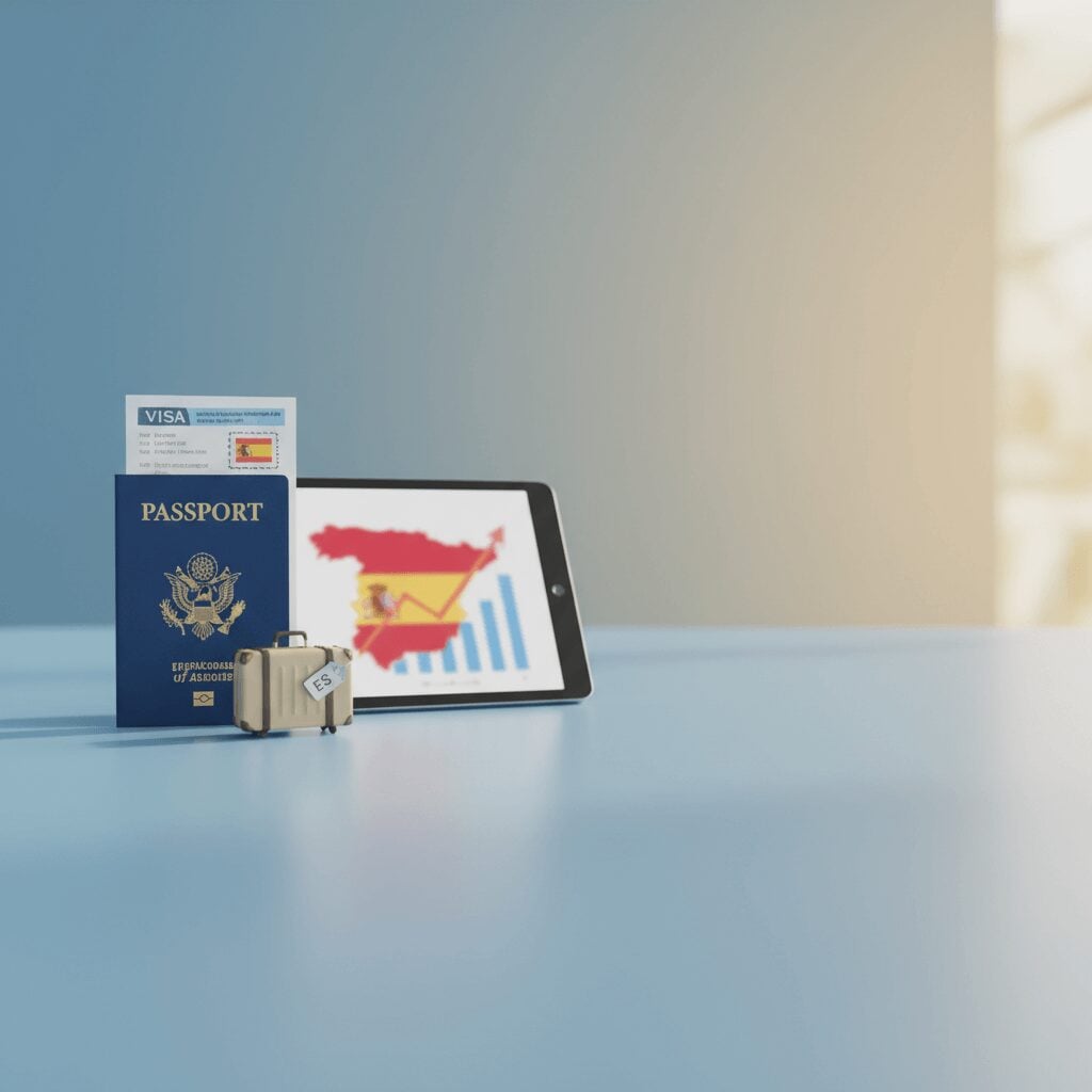 A diverse group of people, possibly immigrants, arriving in Spain, discussing the latest spain immigration news today and what relocation means for US citizens.