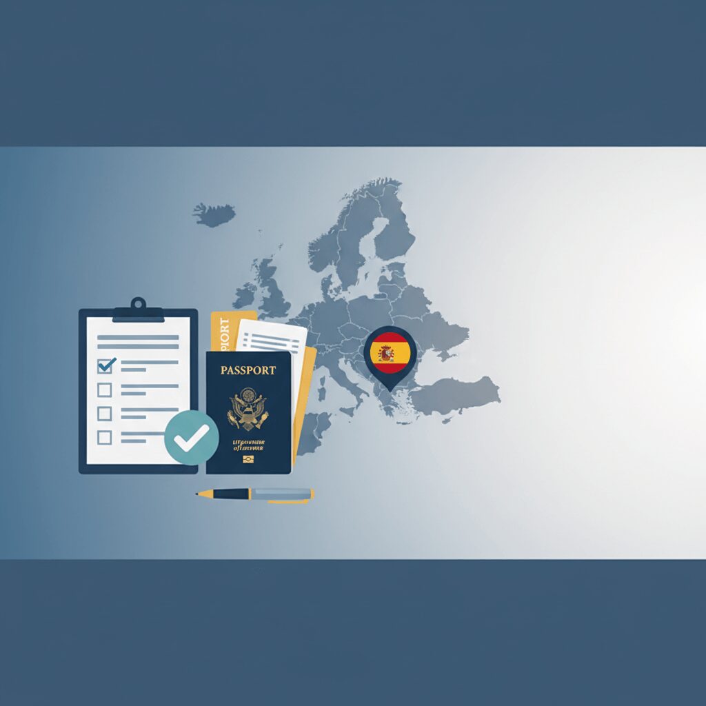 A smiling American couple reviewing immigration documents with a Spanish legal expert in a bright office, symbolizing Spain immigration news and smooth transitions.