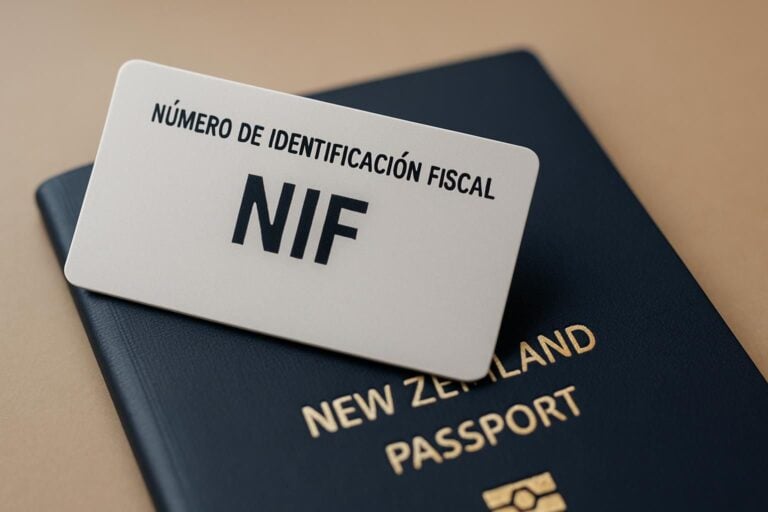 A confident expatriate holding a NIF number in Spain, symbolizing essential paperwork for New Zealanders.