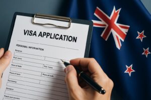 A diverse group of expats reviewing documents, highlighting common visa application mistakes for New Zealand in 2026.