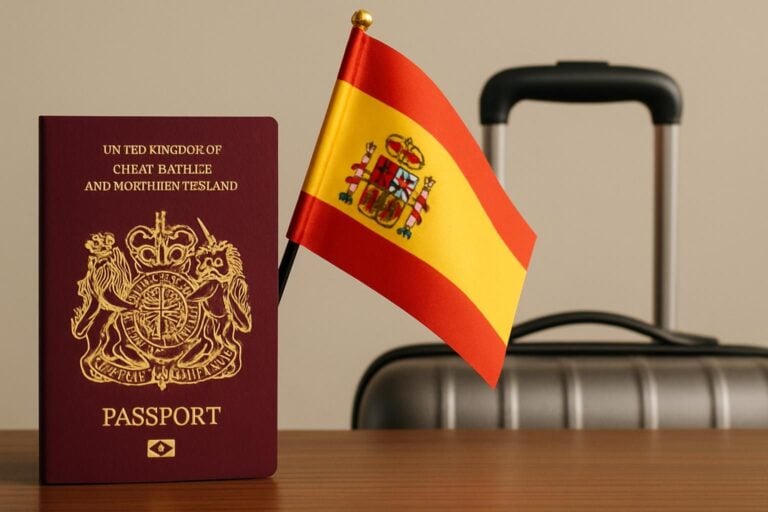 A concerned UK citizen reviewing emergency travel advice for Spain on a smartphone, symbolizing vital information access.