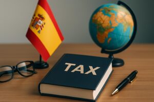 A scenic view of Spain's skyline, symbolizing global tax implications for expats and digital nomads.